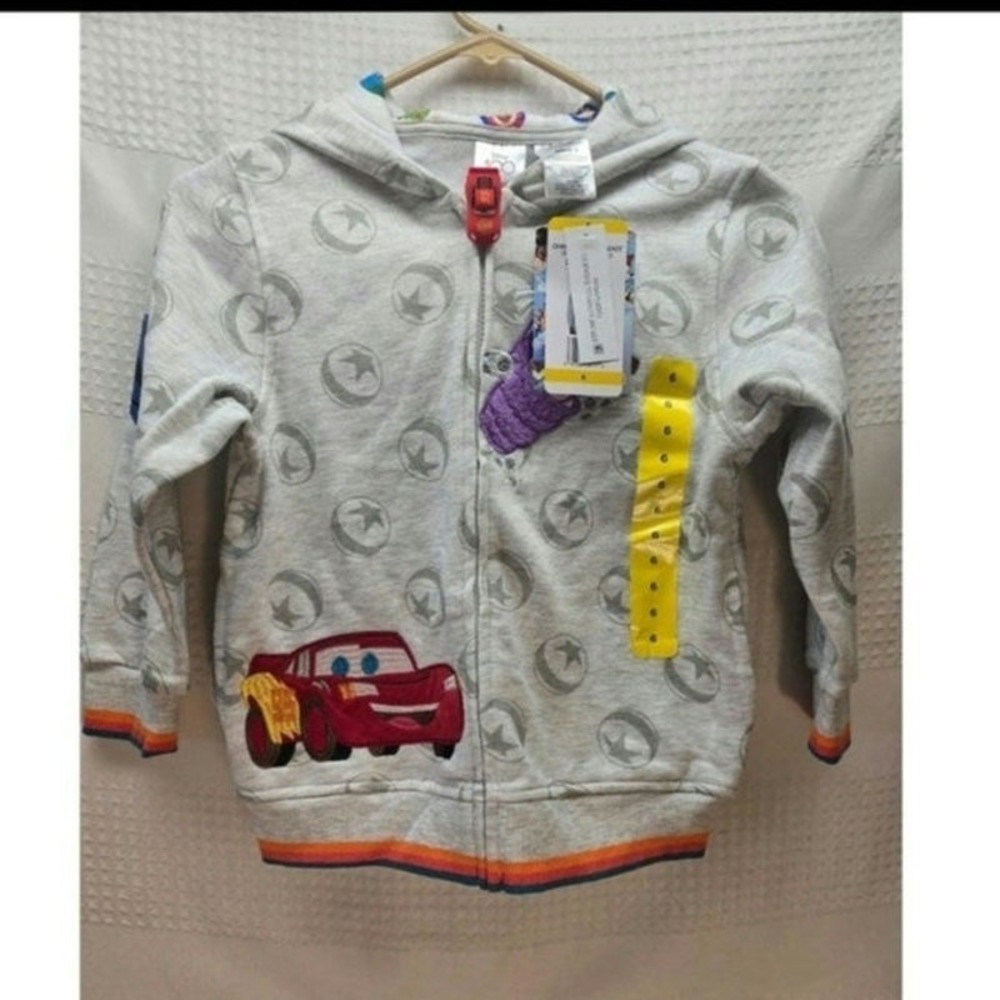 Disney Pixar Monsters Inc Boo Lightning McQueen Hoodie Gray Zip Sweater 6 6778